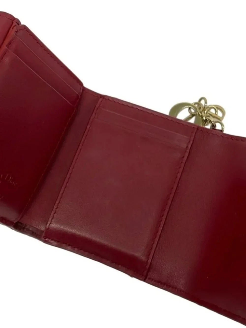 DIOR/ChristianDior Lady Dior Bordeaux Patent Leather Trifold Wallet